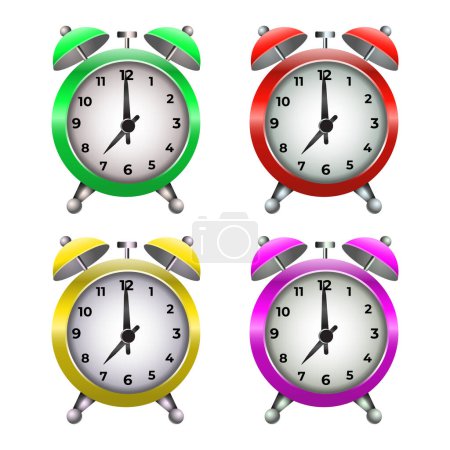 Vector colorful alarm clock with two bells in retro style on white background realistic vector illustration