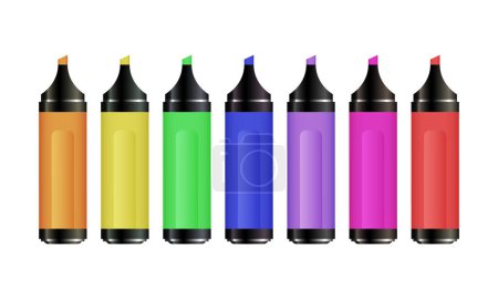 marqueurs stylo vectoriels colorés mis en surligneurs réalistes pour le dessin