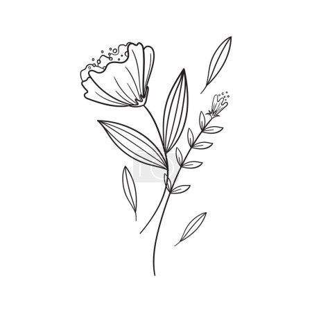 Vector hand drawn flat design simple flower outline