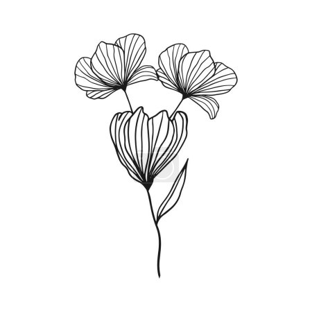 Vector dibujado a mano simple contorno de flores