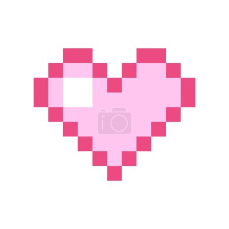 Téléchargez les illustrations : Coeur vectoriel pixel rose isolé sur fond blanc - en licence libre de droit
