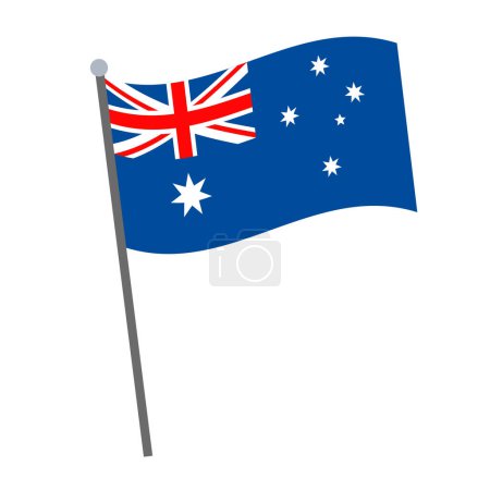 Vector australische Flagge mit Mast auf weißem Hintergrund