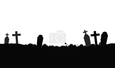 Vector black silhouettes of tombstones crosses and gravestones cemetery elements cemetery panorama vector