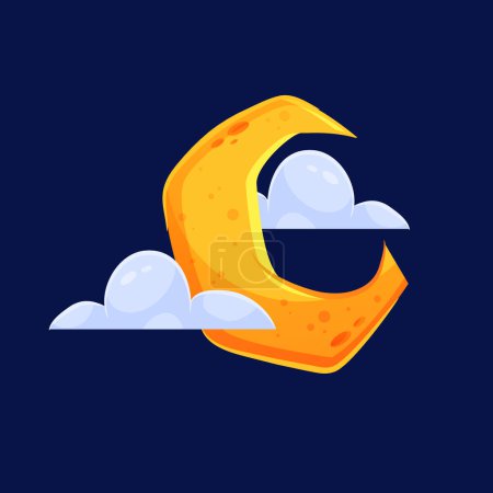 Vector crescent moon surrounded by clouds overlay vector