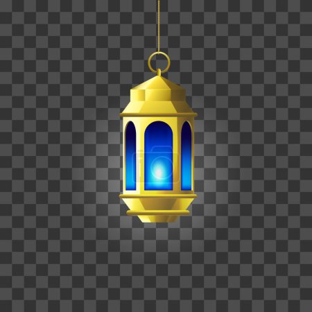 Vector gold and blue vintage luminous lanterns. arabic shining lamps. isolated hanging realistic lamps