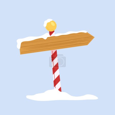 Vector old wooden direction post covered with snow realistic vector illustration