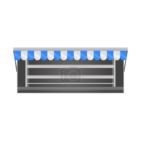 Ilustración realista vectorial del puesto de mercado con toldo a rayas azul y blanco