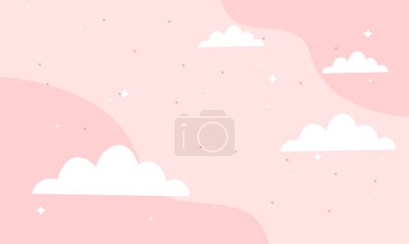 Vector red fairytale sky background with stars. white and pastel color clouds for imaginary world