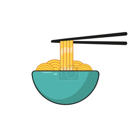 Vector delicious noodles in a bowl with chopsticks