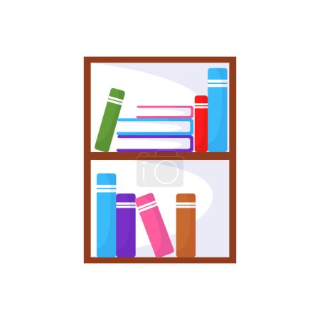 Vector bookcase shelves set bestseller books stack in cartoon style vector illustration