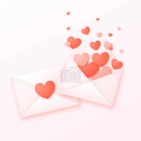 Enveloppe vectorielle avec coeur isolé sur fond rouge