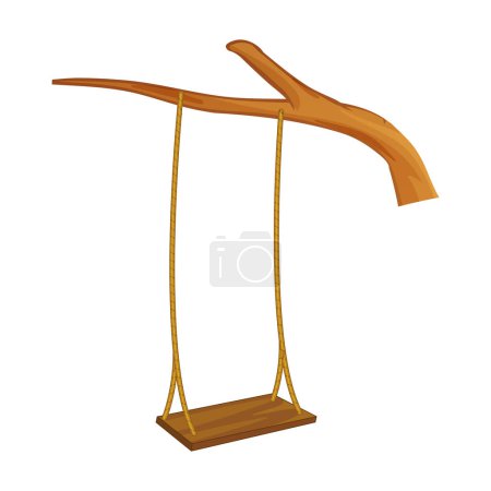 Vector hanging wooden swing with rope on white background