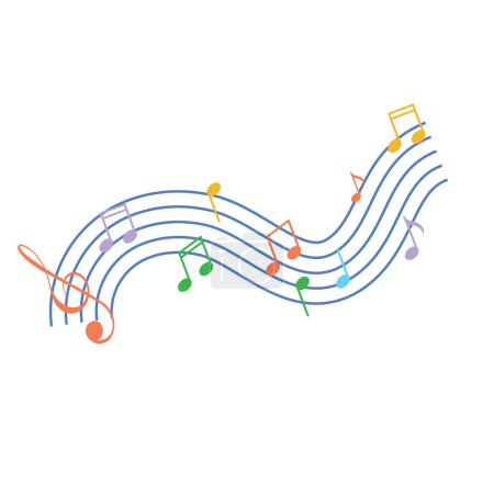 Ilustración de Símbolos musicales vectoriales ondean sobre fondo blanco - Imagen libre de derechos