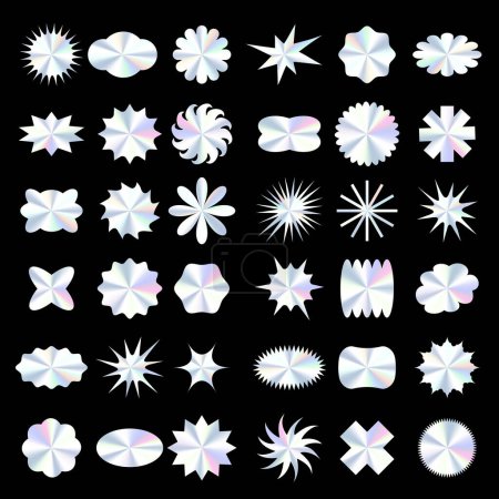 vector y2k pegatinas holográficas con diferentes formas
