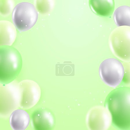 Vector green background with balloons and shine around in vector illustration