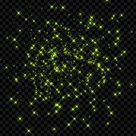 Vektorgrün funkelt glitzernder Sternenstaub oder funkelnde Sterne auf transparentem Hintergrund