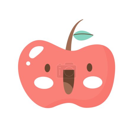 Téléchargez les illustrations : Vecteur pomme fruit kawaii caractère sur blanc - en licence libre de droit