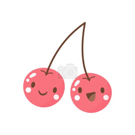 Vector cute smiling cherry cartoon icon illustration