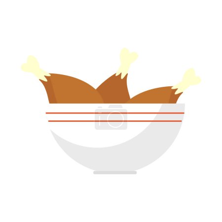 Vector roasted chicken on a frying pan design element for illustration flat icon