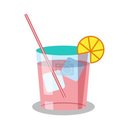 Vector fruit drink glass icon cartoon summer refreshment with straw