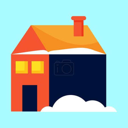 flat design house illustration on blue background