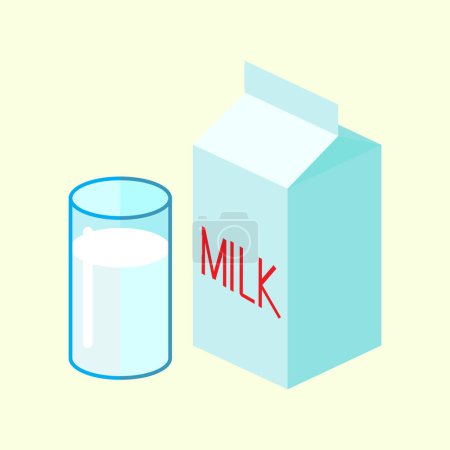 Vektormilchverpackung und volles Glas Milch