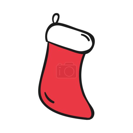 Vector Winterschuhe, Socken, warm gestrickte kuschelige Schuhe. Weihnachtssocke für Geschenke auf weißem Hintergrund
