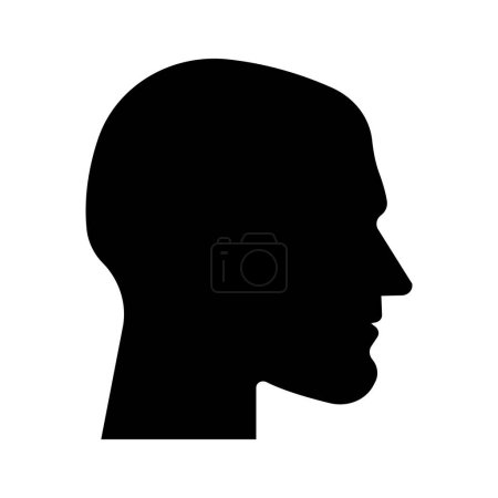 Téléchargez les illustrations : Silhouette noire du visage d'un homme isolé sur fond blanc - en licence libre de droit