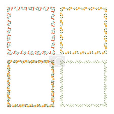 Colección de marcos florales de primavera dibujada a mano vectorial en blanco