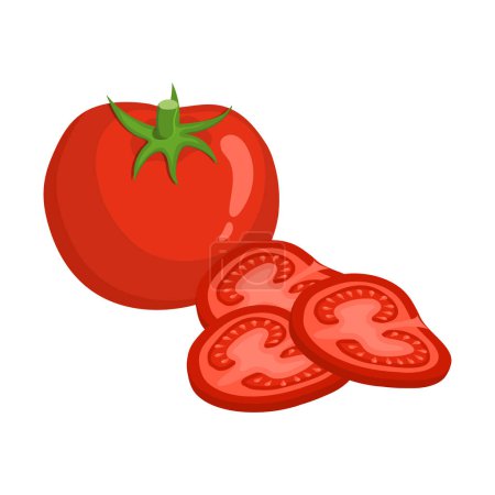 Conjunto de tomate rebanado a mano en diseño plano