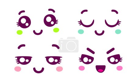 Vector handgezeichnete flache Design Kawaii Gesicht Kollektion