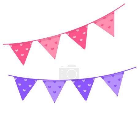 Several colored hand drawn garlands on white background
