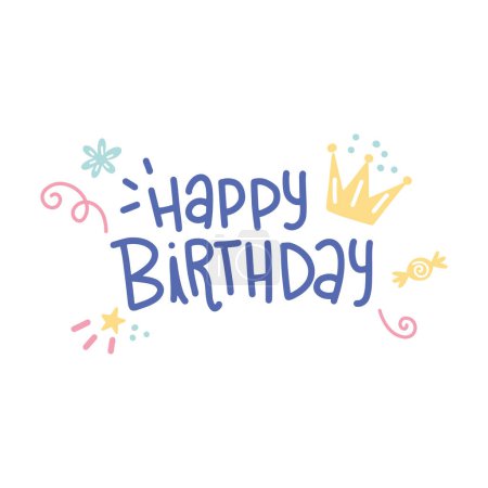 hand drawn happy birthday lettering on white background