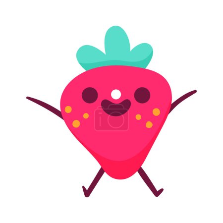 cute handdrawn cartoon strawberry character on white