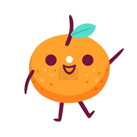 Dibujos animados de fruta naranja Kawaii en blanco