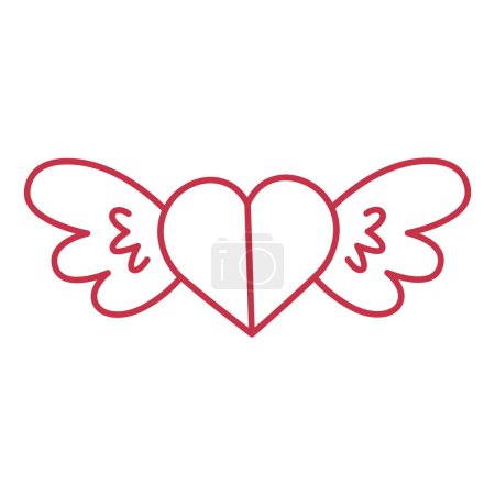 Niedliches Doodle rotes Herz mit Flügelcliparts. Handgezeichnete Doodle-Illustration