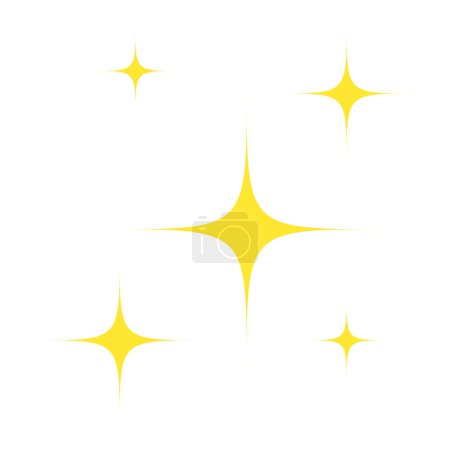 Flache funkelnde Sterne Kollektion auf weißem Hintergrund