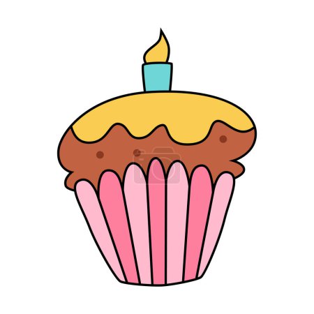 Linda fiesta de pastel de cumpleaños Icono de dibujos animados Ilustración sobre fondo blanco