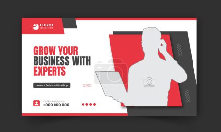 Corporate and business workshop promotion YouTube video thumbnail design in red color, editable modern and creative online gaming video thumbnail template, web banner, social media post, cover