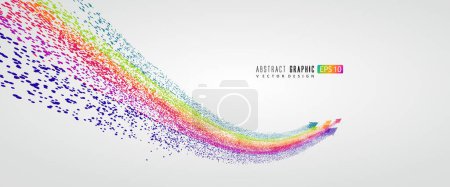 Téléchargez les illustrations : D'innombrables particules colorées forment une flèche en forme d'arc-en-ciel, symbolisant la montée et le développement, graphiques vectoriels. - en licence libre de droit