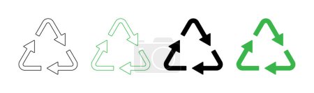Photo for Triangular recycling symbol icons in green and black color with outline and fill. Recycling symbol icon set. - Royalty Free Image