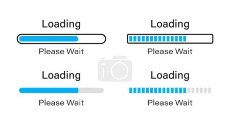 Illustration for Loading bar point with outline icon set in blue color. Loading please wait symbol icon set in four different styles. Loading 70% please wait symbol icon set isolated on white background. - Royalty Free Image