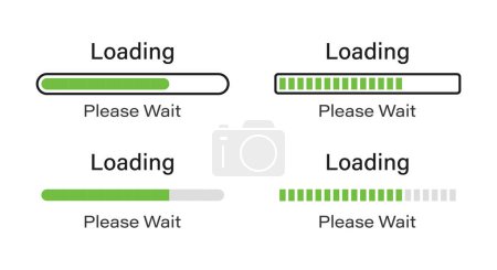 Illustration for Loading bar point with outline icon set in green color. Loading please wait symbol icon set in four different styles. Loading 70% please wait symbol icon set isolated on white background. - Royalty Free Image