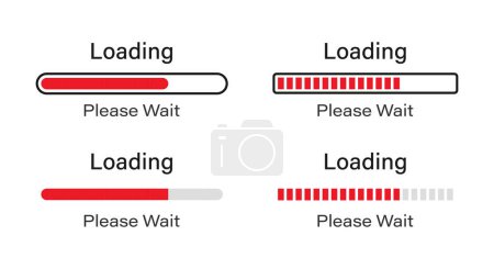 Photo for Loading bar point with outline icon set in red color. Loading please wait symbol icon set in four different styles. Loading 70% please wait symbol icon set isolated on white background. - Royalty Free Image