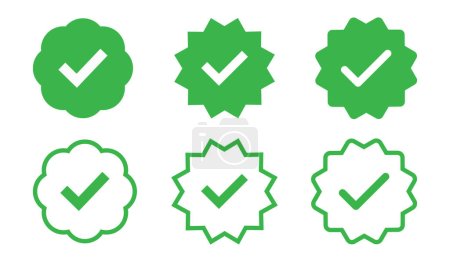 Photo for Green tick confirmation symbol icon set with fill and stroke. reen tick, yes, confirmation symbol. Green check mark button for verification or confirmation icon set. - Royalty Free Image