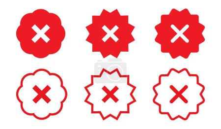 Illustration for Red cross not-verified symbol icon set with fill and stroke. Not verified red color. Cross x vector icon. no wrong symbol. delete, vote sign. - Royalty Free Image