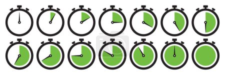 Photo for Clock icon set in light green color. Stopwatch symbol set. Countdown clock stopwatch, timer vector illustation. Collection of timer icon set in light green color on white background. - Royalty Free Image