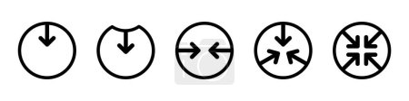 Symbolsymbol in schwarzer Farbe reduzieren. Reduzieren Recycle-Komprimierung Symbolsatz. Umwandeln, ändern, konvertieren, wiederverwenden Icon in schwarzer Farbe isoliert auf weißem Hintergrund. 