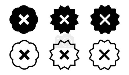 Illustration for Black cross not-verified symbol icon set with fill and stroke. Not verified black color. Cross x vector icon. no wrong symbol. delete, vote sign. - Royalty Free Image