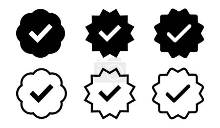 Black tick verified symbol icon set with fill and stroke. Tick, right, v, verification symbol. accept, vote, choice symbol for use in apps, profiles and bio.